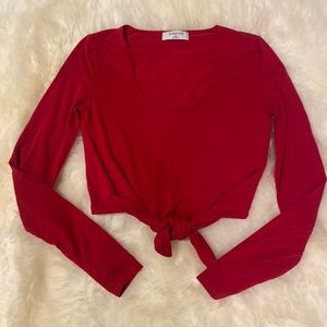 Babaton Jeronimo Longsleeve red crop top from Aritzia